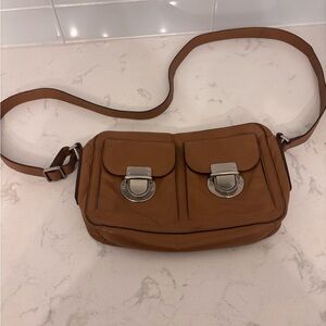 Fossil Riley Leather Tan Crossbody Bag with Silver Hardware